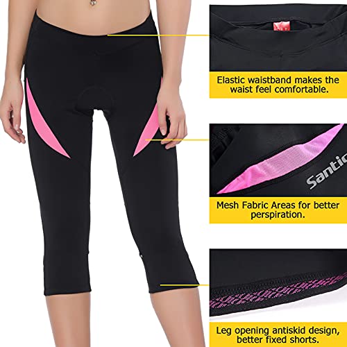 Santic Pantalones Cortos Ciclismo Mujer con Badana 3/4 Pantalon Bicicleta Mujer con Badana/Protecciones Rosa EU S