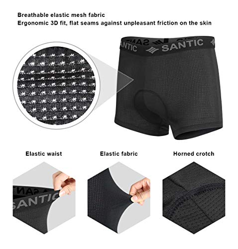 Santic Pantalones Cortos de Ciclismo para Hombre Ropa Interior Deportiva con 3D Gel Acolchado MTB Bicicleta Pantalones Cortos,Negro M