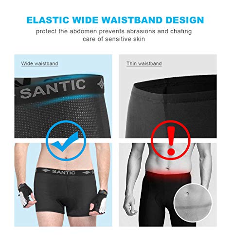 Santic Pantalones Cortos de Ciclismo para Hombre Ropa Interior Deportiva con 3D Gel Acolchado MTB Bicicleta Pantalones Cortos,Negro M