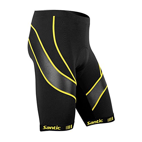 Santic Pantalones Cortos de Ciclismo para la Bicicleta con Badana con Acolchadito,con Almohadilla para Hombres Amarillo L