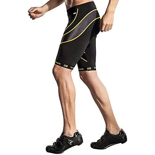 Santic Pantalones Cortos de Ciclismo para la Bicicleta con Badana con Acolchadito,con Almohadilla para Hombres Amarillo L