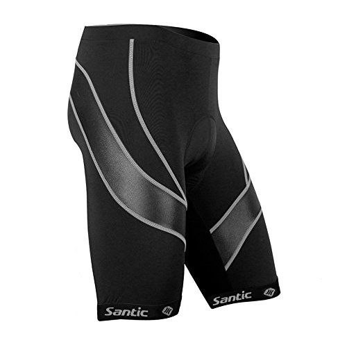 Santic Pantalones Cortos de Ciclismo para la Bicicleta con Badana con Acolchadito,con Almohadilla para Hombres Negro XL