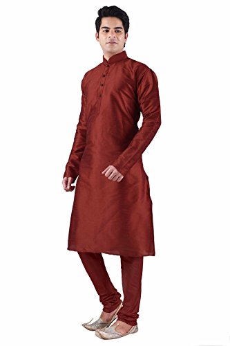 Sanwara Hombre sólido Kurta & Churidar Set - Rojo - L