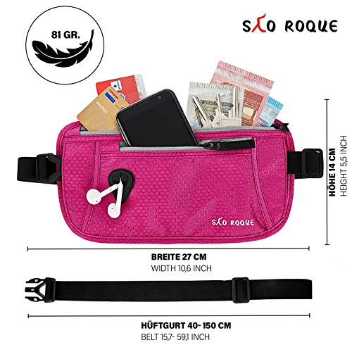 SAO ROQUE Cinturón de Viaje I Mujer Hombre Bolsa de Cintura I Riñonera Bolsa con RFID Bloqueo I Delgada, Impermeable I Billetera Antirrobo (Pink)