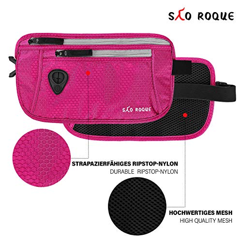 SAO ROQUE Cinturón de Viaje I Mujer Hombre Bolsa de Cintura I Riñonera Bolsa con RFID Bloqueo I Delgada, Impermeable I Billetera Antirrobo (Pink)