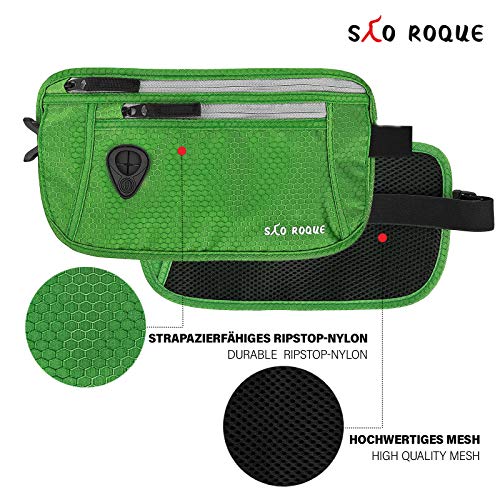 SAO ROQUE Cinturón de Viaje I Mujer Hombre Bolsa de Cintura I Riñonera Bolsa con RFID Bloqueo I Delgada, Impermeable I Billetera Antirrobo (Verde)