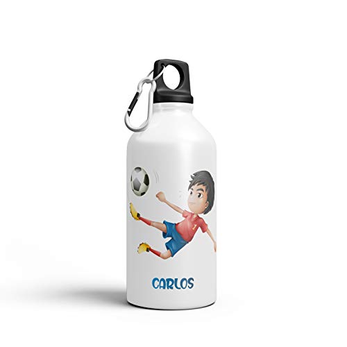 SAQUITOMAGICO Bidon Aluminio Personalizado con tu Nombre o Texto 400 ml o 600ml.-Cantimplora para niños.-Botella Personalizada para niños (Futbolista)