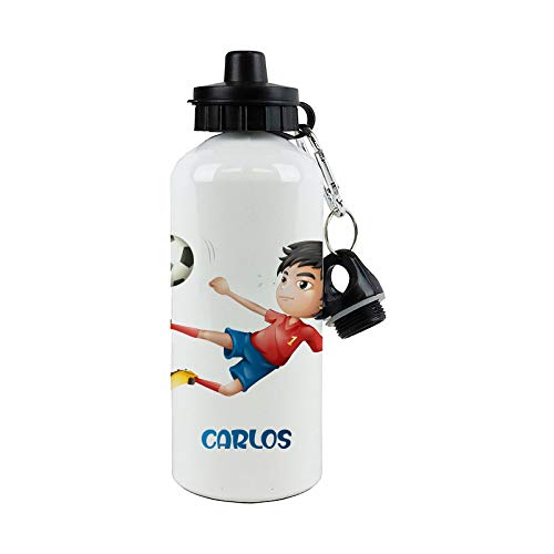 SAQUITOMAGICO Bidon Aluminio Personalizado con tu Nombre o Texto 400 ml o 600ml.-Cantimplora para niños.-Botella Personalizada para niños (Futbolista)