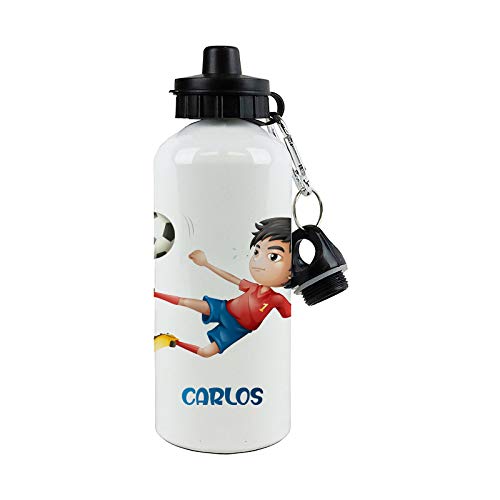 SAQUITOMAGICO Bidon Aluminio Personalizado con tu Nombre o Texto 400 ml o 600ml.-Cantimplora para niños.-Botella Personalizada para niños (Futbolista)