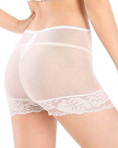 Satini Nylon de Lujo Pura Ropa Interior Bragas francesas (Blanco, XL)