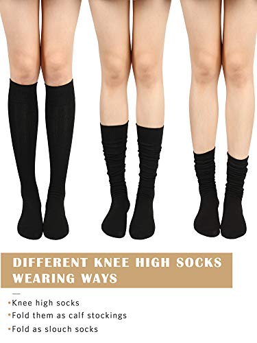 SATINIOR Calcetines Altos de Rodilla de Algodón Calctines Altos de Punto Sólido Casuales Calcetines de Botas para Mujers(Negro, 3 Pares)