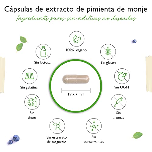 Sauzgatillo (Vitex Agnus Castus) - Extracto 5:1 altamente dosificado - 365 cápsulas veganas- 10mg Extracto puro de Sauzgatillo por cápsula
