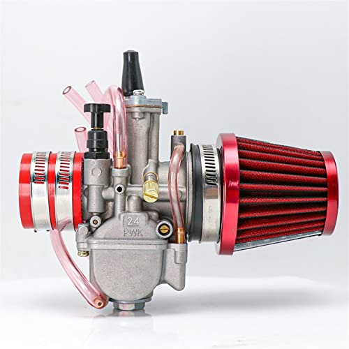 Scooter Carburador Motocicleta de carreras Pwk Carburador + adaptador + filtro de aire Un juego para 21 24 26 28 30 32 34 mm 4T STROKE 50CC-250CC MOTO Motor Motocicleta Carburador ( Color : 24mm RED )