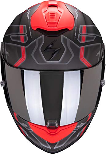 Scorpion Casco de moto EXO-1400 AIR SPATIUM Matt Silver-Red, Negro/Rojo, XL