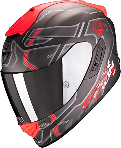 Scorpion Casco de moto EXO-1400 AIR SPATIUM Matt Silver-Red, Negro/Rojo, XL
