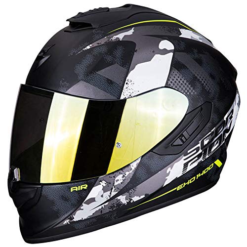 Scorpion - Casco de moto integral EXO-1400 Air Sylex negro mate y plateado, talla XL