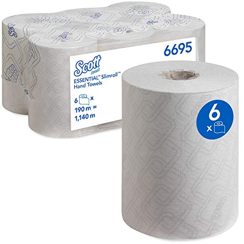 Scott Essential Slimroll 6695 Toallas secamanos en rollo, 1 capa, Blanco, 6 rollos x 190 m
