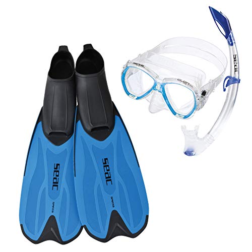 SEAC Set Spinta Conjunto de Snorkeling con máscara de Buceo, Snorkel y Aletas, niños, Adultos Unisex, Azul, 44/45