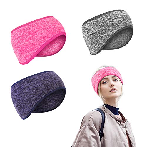 SEELOK Cinta para el Pelo Orejeras, 3pcs Diadema Deportiva Orejas Calentadores de Oídos Invierno para Carrera Ciclismo Montañismo Escalada Yoga Esquí Hombres Mujeres Niños (Fucsia,Gris,Azul Oscuro)