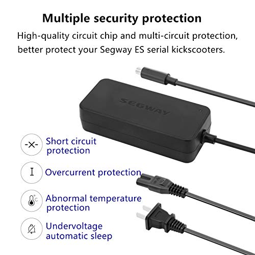 Segway - Cargador de batería para patinete eléctrico Ninebot ES2/ES4/E22/ES1L, cable de alimentación de 42 V y 1,7 A, protección de seguridad múltiple, certificado UL y CE