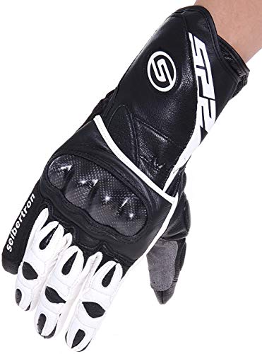 Seibertron Cuero SP2 SP-2 Hombres On-Road Guantes de Moto de Cuero Genuino Motocross Motobike Carreras de Motos Guantes Deportivos (Blanco, L)