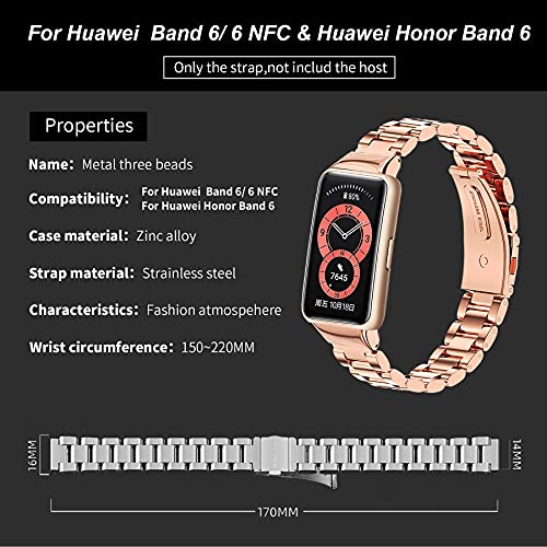 SenMore ​Correa para Huawei Band 6 / Honor Band 6, Pulsera Acero Inoxidable Metal Replacement Band para Huawei Band 6 / Honor Band 6 Correa（No Host）