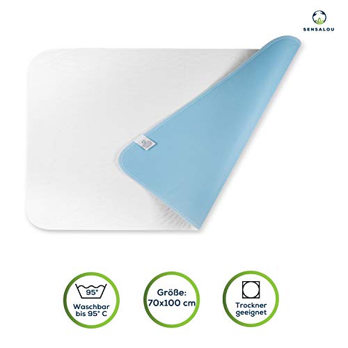 Sensalou Funda de Colchón - Sábanas Impermeables y Lavable - Cuna Transpirable, Protector de Cama con Lana Absorbente - Capa Base Impermeable para Incontinencia - 70 x 100 cm (1)