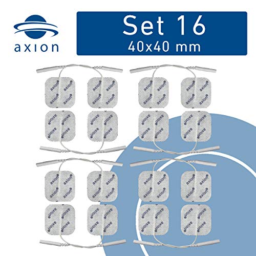 Set de 16 Electrodos de 4x4 cm axion | Para aparatos TENS EMS | Electroestimuladores TENS y EMS | Conexión clavija de 2mm | Parches adhesivos para electroestimulación