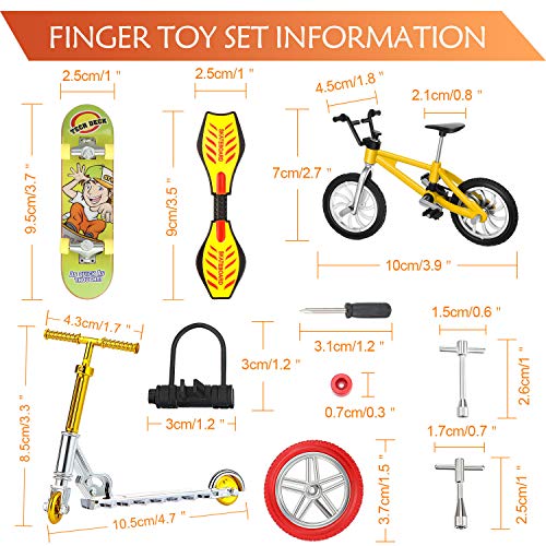 Set de 18 Mini Juguetes de Dedos Patinetas de Dedo de Mano Scooter Bicicletas de Dedo Favor de Fiesta de Movimiento de Yema de Dedo de Tablero Oscilante Ruedas y Herramientas de Repuesto