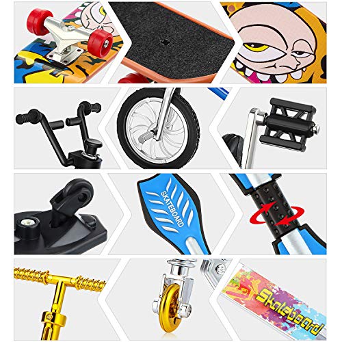 Set de 18 Mini Juguetes de Dedos Patinetas de Dedo de Mano Scooter Bicicletas de Dedo Favor de Fiesta de Movimiento de Yema de Dedo de Tablero Oscilante Ruedas y Herramientas de Repuesto