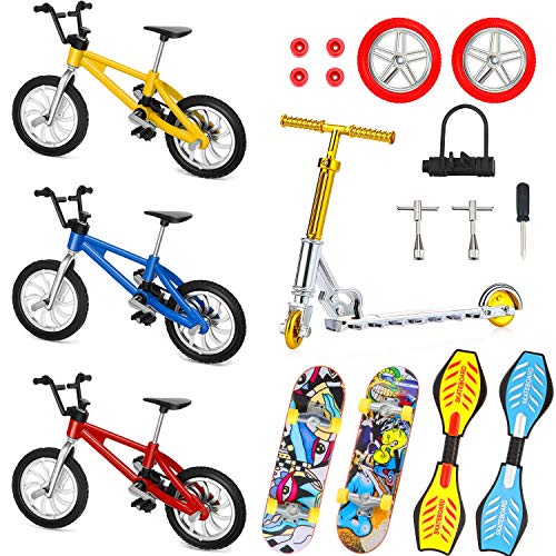 Set de 18 Mini Juguetes de Dedos Patinetas de Dedo de Mano Scooter Bicicletas de Dedo Favor de Fiesta de Movimiento de Yema de Dedo de Tablero Oscilante Ruedas y Herramientas de Repuesto