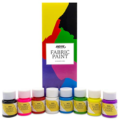 Set Pintura Textil Nazca Colors - Kit 8 Colores x 30 ml - Pinturas para Tela y Ropa Permanente ideal para Pintar Camisetas, Zapatillas, Vaqueros, Bolsas, Cuero y cualquier Tejido