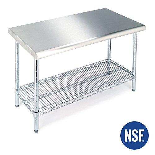 Seville Classics Mesa de trabajo de grado comercial de acero inoxidable estante de alambre de cocina certificado NSF, 49 pulgadas de ancho x 24 pulgadas de profundidad x 35 pulgadas de alto, cromo