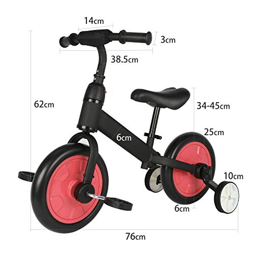 Sfeomi Bicicleta de Equilibrio para Niños 12 Pulgadas Bici para Niños con Pedales Desmontables Bicicleta de Equilibrio Infantil con Rueda Auxiliar (Rojo)