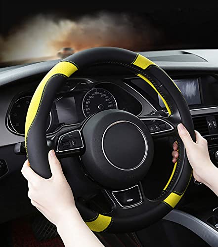 SFONIA Cubierta del Volante Fundas para Volante de Cuero del Microfibra Universal 37-38cm / 15" Antideslizante Transpirable Durable (Amarillo)