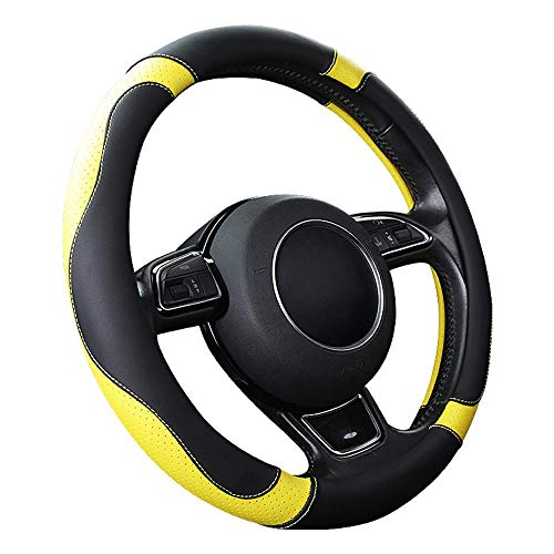 SFONIA Cubierta del Volante Fundas para Volante de Cuero del Microfibra Universal 37-38cm / 15" Antideslizante Transpirable Durable (Amarillo)