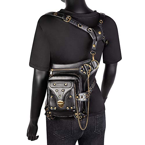 SHANGGUAN Bolsa de explosión Mujer Amazon Ebay Steampunk Retro Motocicleta Bolsa Damas Hombro Bolsa de Mensajero (Color : Black)