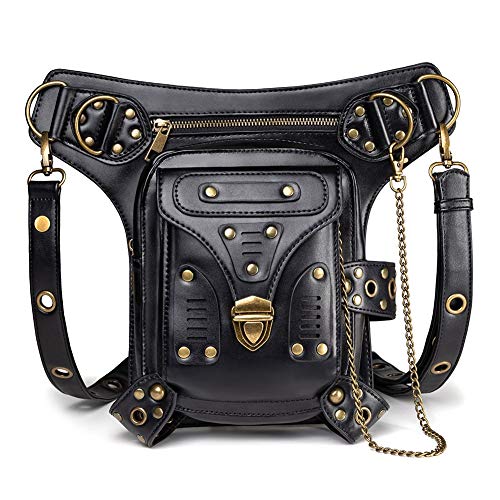 SHANGGUAN Bolsa de explosión Mujer Amazon Ebay Steampunk Retro Motocicleta Bolsa Damas Hombro Bolsa de Mensajero (Color : Black)