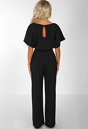 ShangSRS Monos de Mujer, Pantalones Largos Elegante Verano Tallas Grandes Mono de Manga Corta señoras Jumpsuit Monos Mujer Fiesta Playsuits con Cinturón de Lazo Clubwear Monos (negro, XL)