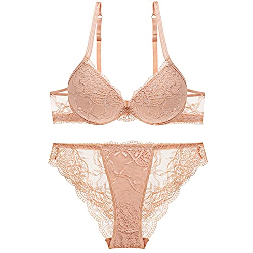 SHEKINI Conjuntos de Lencería y Ropa Interior Push Up de Encaje para Mujer Lencería con Escote en V Bralette Hebillas Trasera Sujetador Ajustable con Aros y Braga Sexy