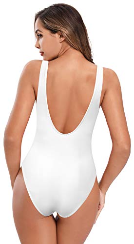 SHEKINI Traje De BañO De Una Pieza para Mujer Traje De BañO Monokini con Escote En V Profundo Vientre con Traje De Correa Ancha (Blanco, XL)