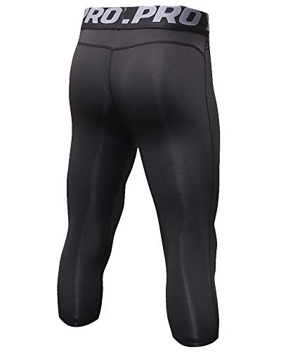 Shengwan Leggings 3/4 Hombre Deportivos Mallas Térmicos Correr Gimnasio Pantalones de Compresión Negro M