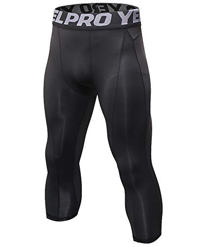 Shengwan Leggings 3/4 Hombre Deportivos Mallas Térmicos Correr Gimnasio Pantalones de Compresión Negro M