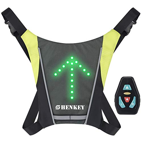 shenkey Chaleco de señal de Giro LED, Chaleco Reflectante LED con indicador de dirección: Control Remoto, Luces de Giro, USB Recargable, fácil instalación para Ciclismo Luz de Advertencia