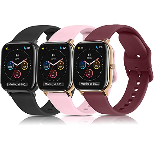 SHENL 3 Pack Correa Compatible con Amazfit GTS, 20mm Pulsera de Repuesto de Silicona Ajustable para Amazfit GTS 2/2 Mini/2e / Amazfit GTR 42mm / Amazfit Bip/Amazfit Bip Lite (Negro/Rosa/Vino Rojo)