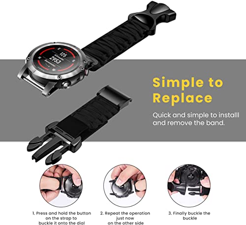 Shieranlee Compatible con Fenix 5X / Fenix 6X, Correa de Reloj de Nailon de Tejido rápido de 26 mm con Cierre de Acero Inoxidable para Garmin Fenix 6X Pro/Sapphire, Fenix 5X / 5X Plus, Fenix 3/3 HR