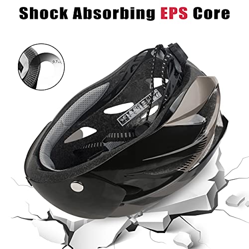 Shinmax Casco Bicicleta con luz, Certificación CE,con Visera Magnética Seguridad Ajustable Desmontable Deporte Gafas de Protección Ligera para Montar Ski & Snowboard Unisex Cascos Bici Adultos 56-62cm