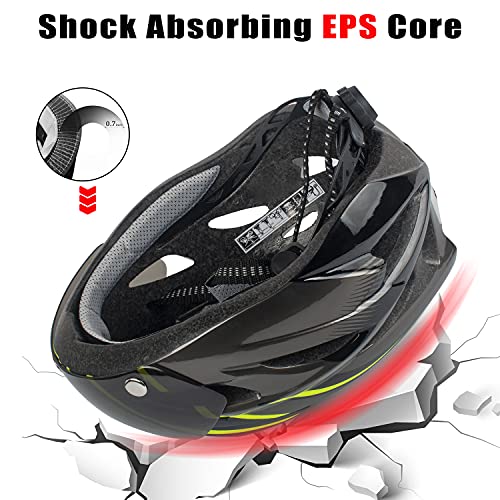 Shinmax Casco Bicicleta con luz, Certificación CE,con Visera Magnética Seguridad Ajustable Desmontable Deporte Gafas de Protección Ligera para Montar Ski & Snowboard Unisex Cascos Bici Adultos 56-62cm