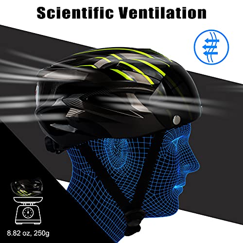 Shinmax Casco Bicicleta con luz, Certificación CE,con Visera Magnética Seguridad Ajustable Desmontable Deporte Gafas de Protección Ligera para Montar Ski & Snowboard Unisex Cascos Bici Adultos 56-62cm