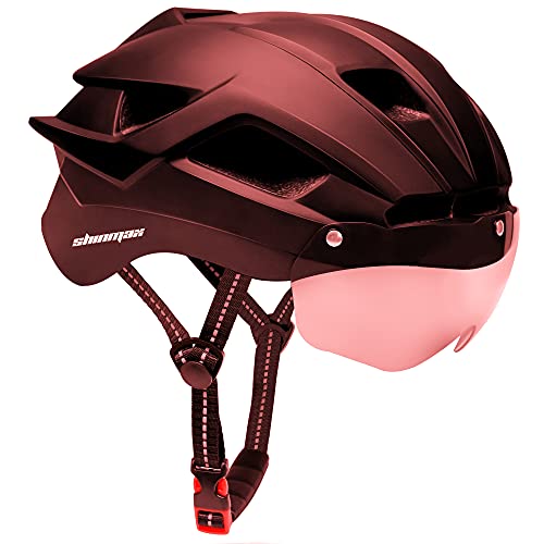 Shinmax Casco de Bicicleta, Casco de MTB con Visera Desmontable, montaña con luz de Advertencia LED, Casco de Ciclismo BMX equitación Casco Bici Hombres y Mujeres Adultos CE, Certificado Stvzo